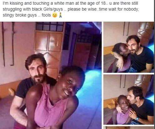 'I'm kissing and touching a white man at 18 while you're still struggling with broke black guys' - Lady brags