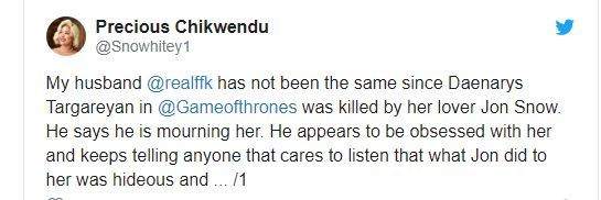 #GameOfThrones: Fani-Kayode's wife reveal he has been mourning Targaryen