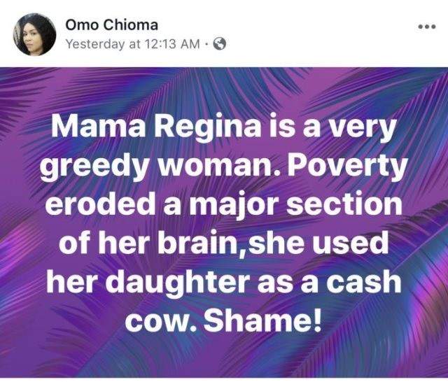 'Mama Regina is a very greedy piece of crap' - Feminist Blast Regina Daniels Mother