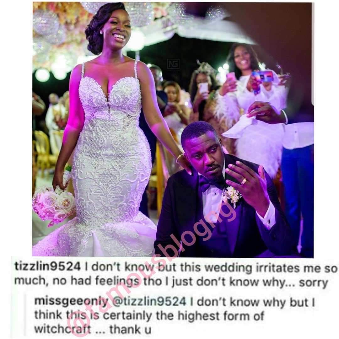 John Dumelo's wife slams an instagram witch for saying her wedding is irritating