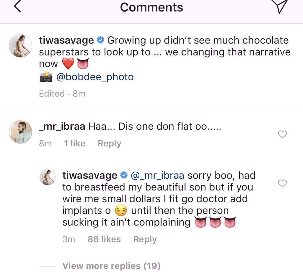 'The person sucking it is not complaining' - Tiwa Savage tells troll who said she has flat bo.obs