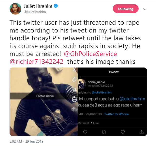 Juliet Ibrahim reacts after Man threatened to rape her