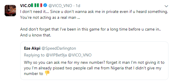 Top Nigerian rappers, Speed Darlington and Vic O fight on Twitter