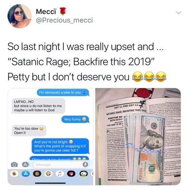 Nigerian lady gets $100 bills from her boyfriend for being angry