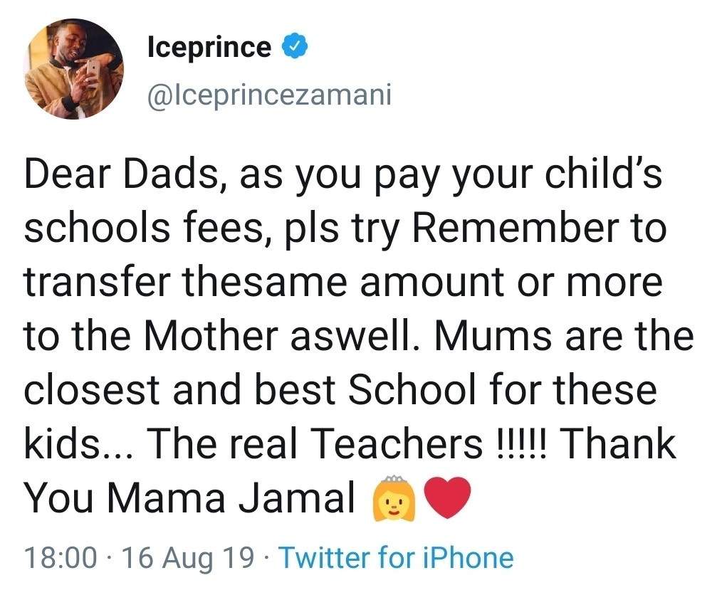 Ice Prince shares important tip to fathers who pay their children's school fees
