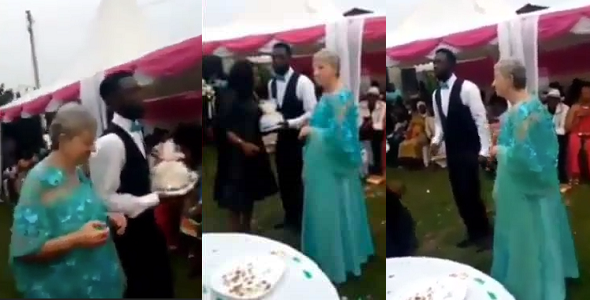 Young man dances joyfully as he marries an elderly white woman (video)