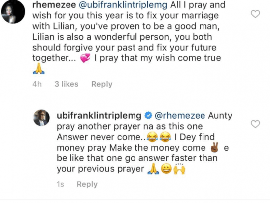 Ubi Franklin replies fan who prays for the restoration of his marriage to Lilian Esoro