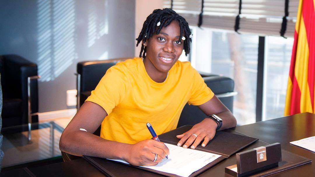 Super Falcons star, Asisat Oshoala joins FC Barcelona (Photos)