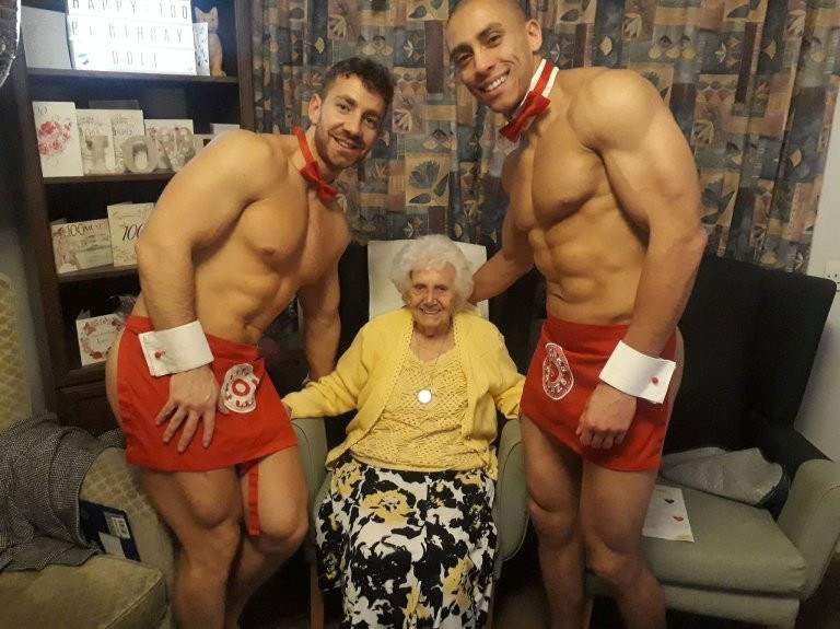 Great-great-grandmother treated to naked men for her 100th birthday party (Explicit photos)