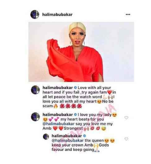 Actress Halima Abubakar forgets to switch accounts while commenting on her own post