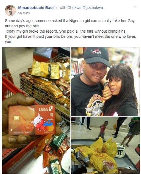 Nigerian man praises his girlfriend after she paid the bills