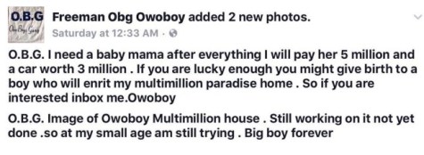 Photos: Billionaire Nigerian Big Boy In Search Of A Babymama Ready To Give Her N5Million Cash And A N3M Car