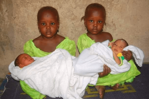 Adorable Photos: Identical Nigerian Twin Girls Carry Their Day-old Newborn Identical Twin Brothers