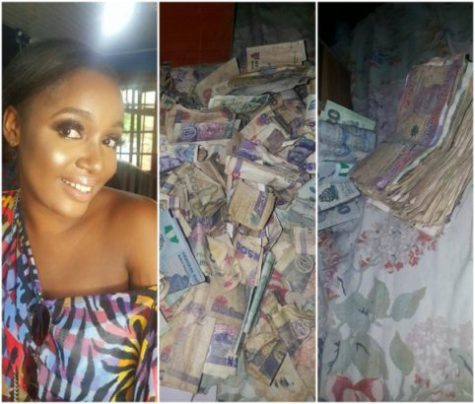 Photos: Nigerian Lady Shows Off Her Money After Breaking Her Piggy Bank