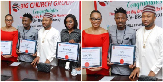 Efe, TBoss and Bisola get plots of land in Abuja from Tonto Dikeh's husband (Photos)