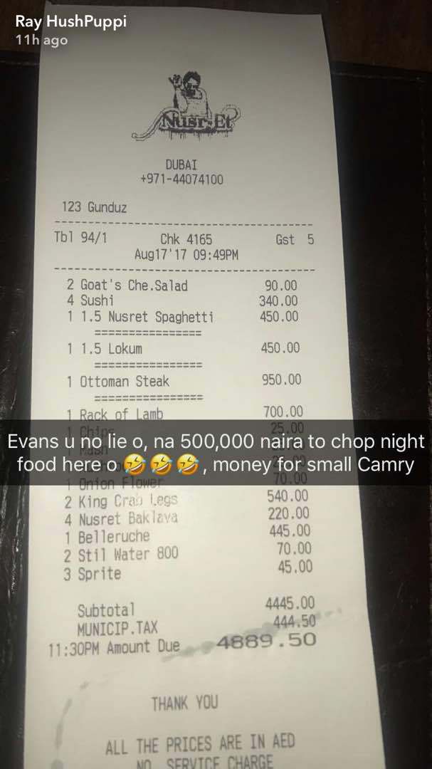 Hushpuppi Spends N500k on Dinner in Popular Dubai Restaurant