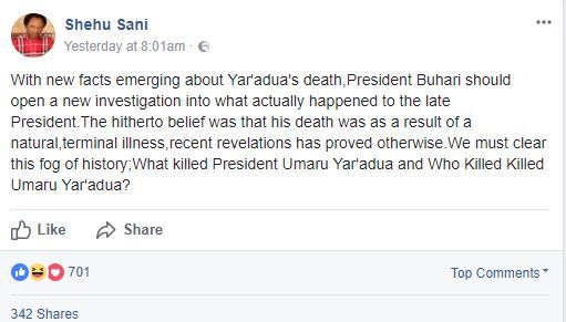 'Buhari Must Investigate El-Rufai Over Yar'Adua's Death' - Senator Shehu Sani