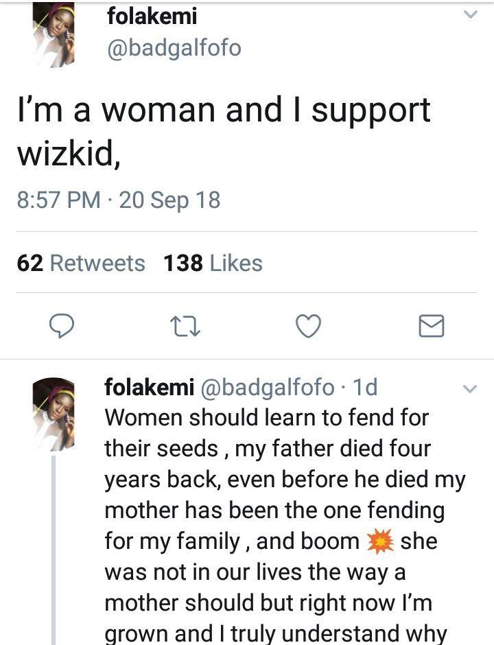 'I'm a woman and i support Wizkid, Shola should get a life' - Nigerian Lady
