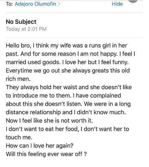 'I think my wife was a runs girl, i'm not happy' - Nigerian man cries out