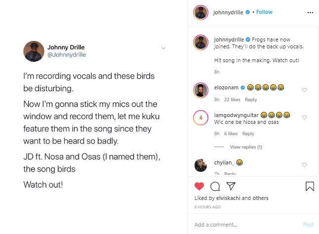 Johnny Drille Laments as 'Animals' Keep Interrupting Him Making a Hit Song