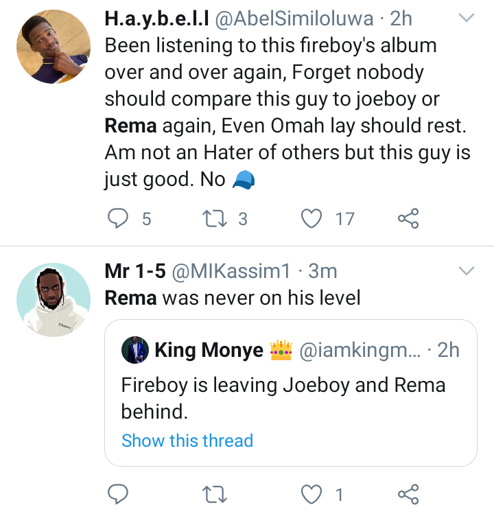 'Fireboy DML Is Leaving Joeboy, Rema Behind', Twitter Users Say