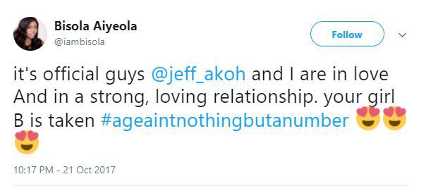 'Age is nothing but a number' - Bisola, 31, says as she confirms romance with 21 year old Jeff Akoh