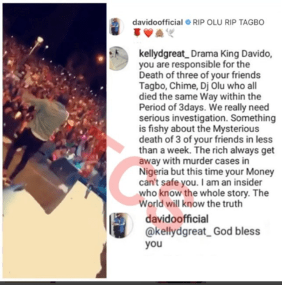 Davido replies follower who accused him of killing his three friends