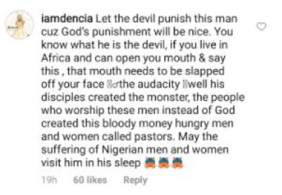 Dencia drops nasty comment against Pastor Adeboye asking his church congregation for N1billion donation