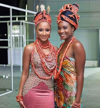 Edo Tradition: Adesua Etomi pictured with her 'fake bride' + Photos of Her Parents.