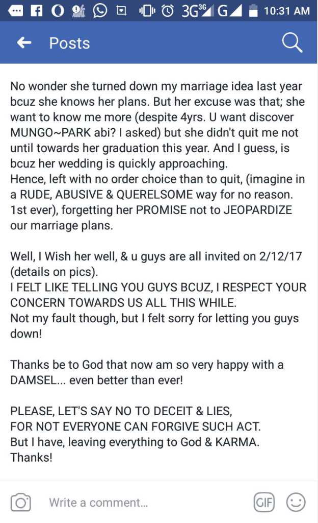 Nigerian lady dumps boyfriend of 5 years who helped her through school, set to marry another man
