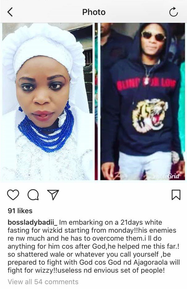 Nigerian lady embarks on 21 days fasting for Wizkid because his enemies are too much