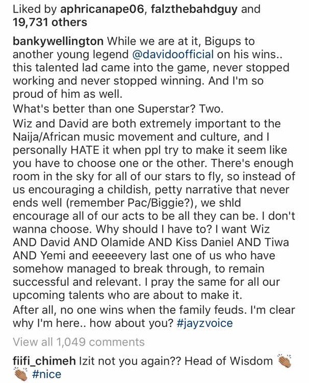 Banky W celebrates Wizkid on his MOBO award win, celebrates Davido too, as he speaks on their rivalry.