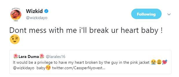 'I will break your heart baby' - Wizkid tells Beautiful Lady crushing on him
