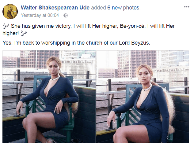 'She has given me victory, I will lift her higher' - Nigerian Man Worships Beyonce