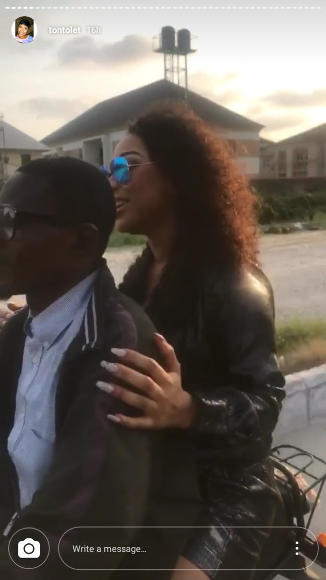 Tonto Dikeh Rides Okada To The Cinema To Beat Traffic. (Photos)