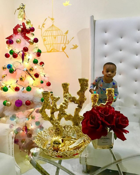 Tonto Dikeh And Her Son, King Andre Light Up Their Christmas Tree At Home