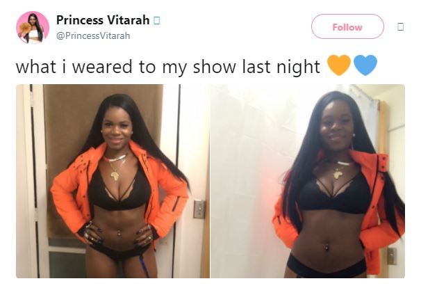 Princess Vitarah shows off what she 'weared' to her show last night