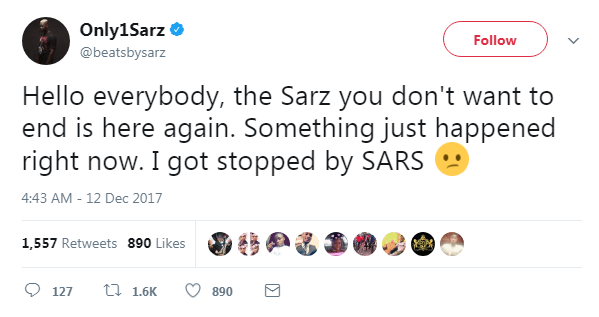 Nigerian Music Producer, Sarz Shares His Experience With SARS Operatives