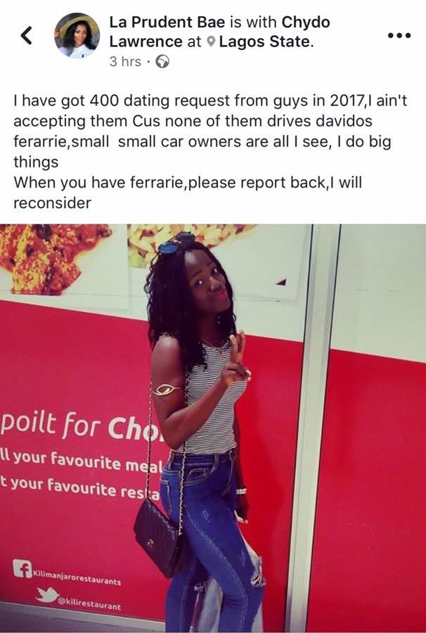 'I cannot date you, if you don't drive a Ferrari' - Nigerian Lady