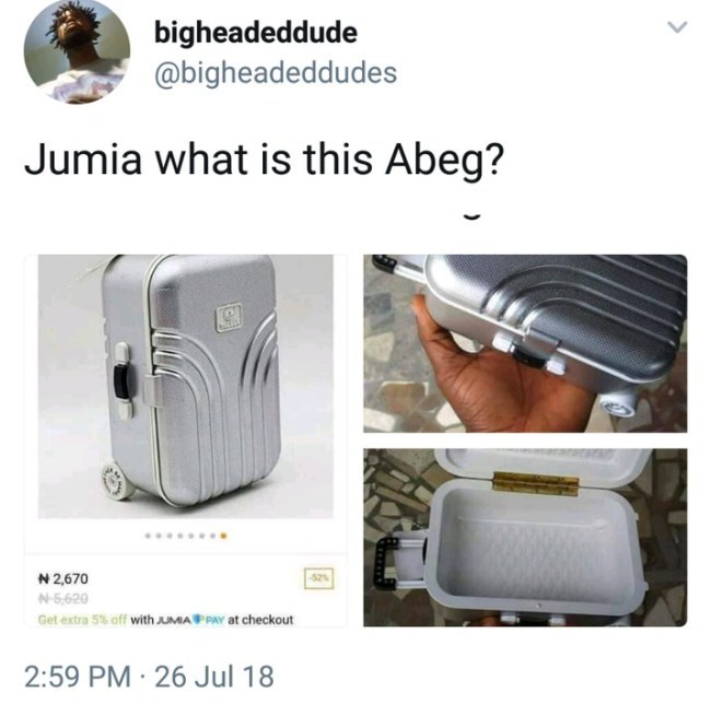 Man orders suitcase from Jumia, see what he got and why he should be blamed