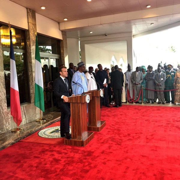 French President Emmanuel Macron visits President Buhari in Abuja