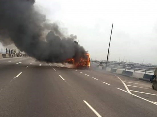 Fully loaded bus catches fire on Third Mainland Bridge, no life lost