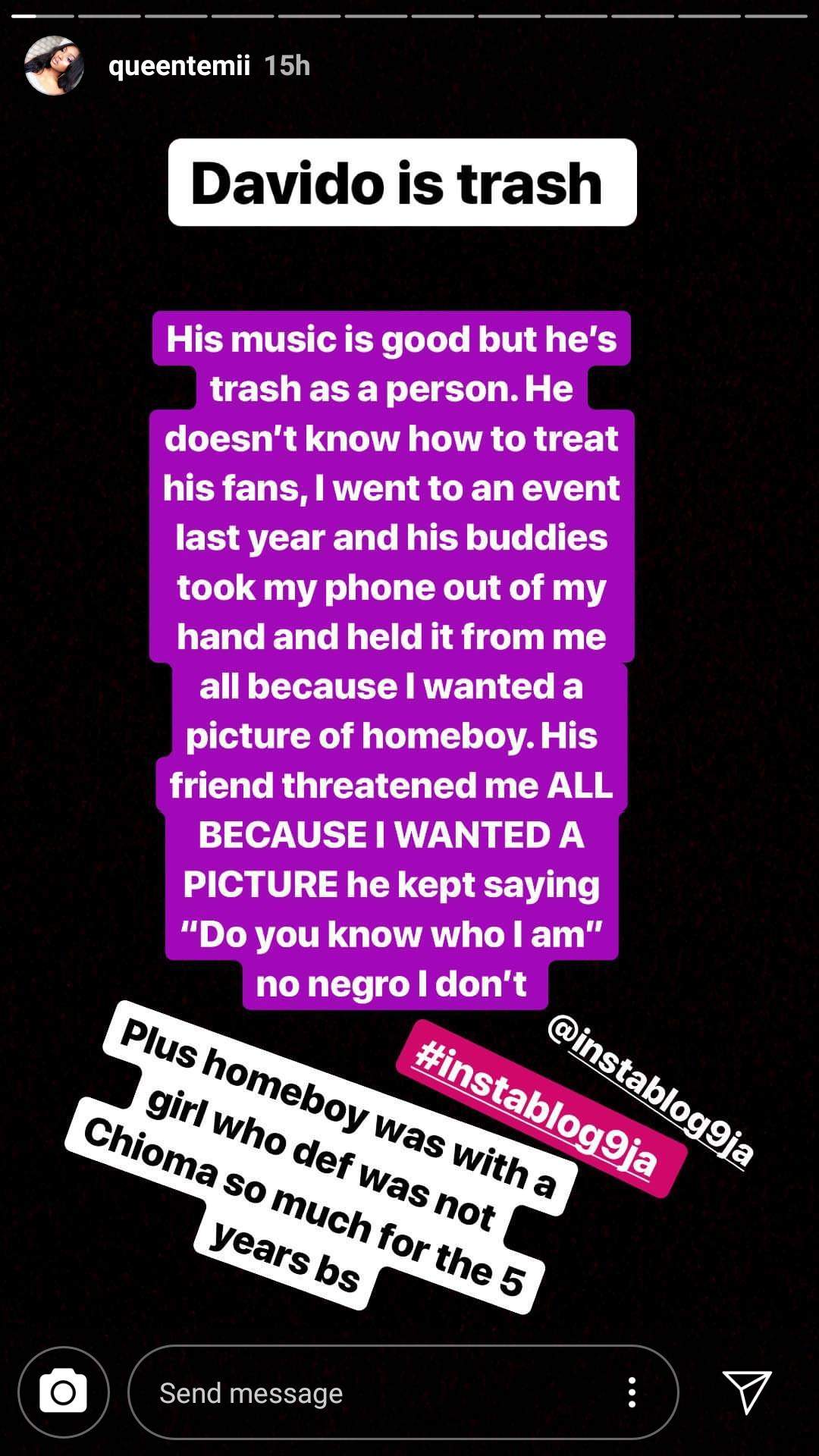 Davido is trash - Nigerian Lady calls him out