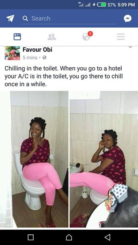 'Chilling in the toilet' - Nigerian lady spends quality time inside A/C ventilated toilet