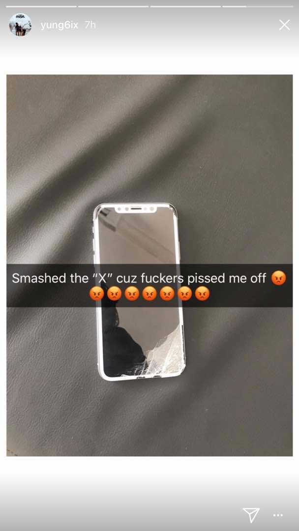 Rapper Yung6ix destroys his iPhone X after someone got him angry