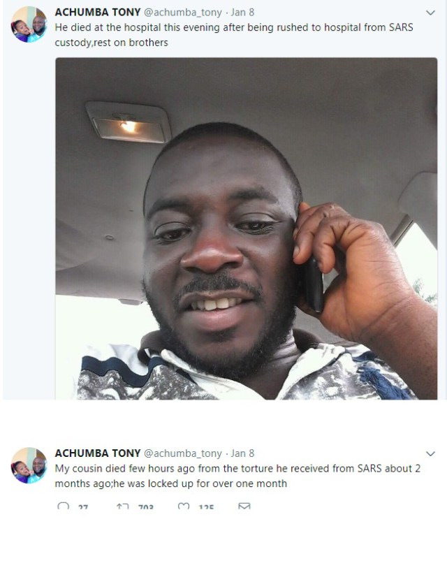 Man reportedly dies after being rushed to the hospital from SARS office where he had been locked up for over a month (Photo)