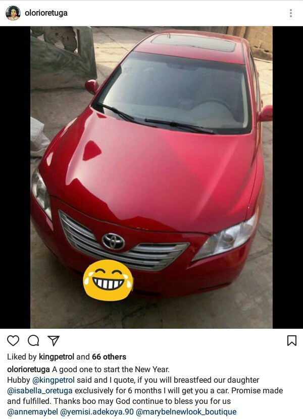 Nigerian man buys wife a brand new car for 'exclusively breastfeeding' their daughter for six months