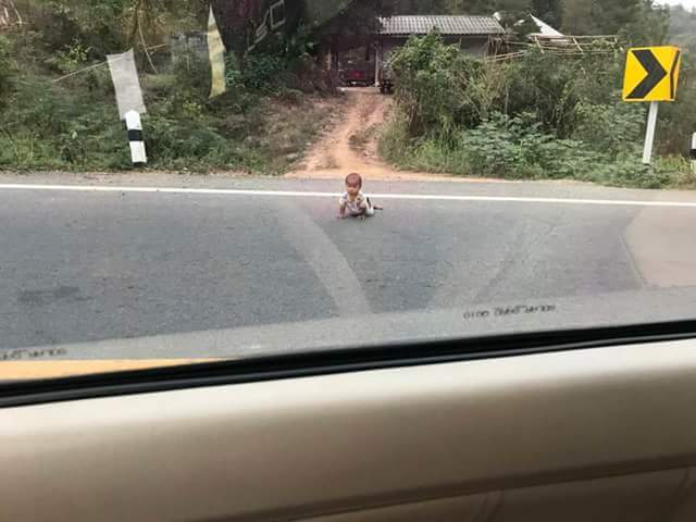 Photos: Baby crawls out of the house to the highway while his parents were fast asleep