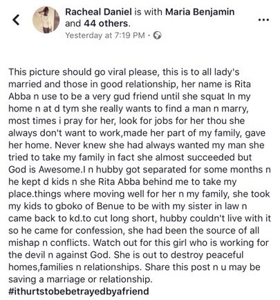 Nigerian Woman Calls Outs Her Best Friend Who Tried To Destroy Her Matrimonial Home.