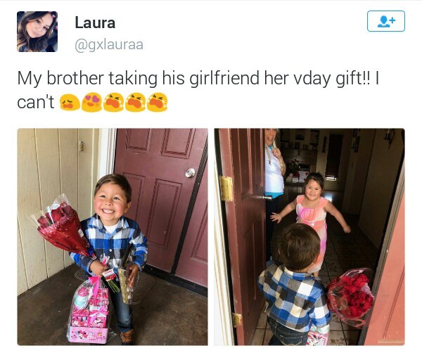 Moment when a cute Little boy took Valentine presents to his 'girlfriend'